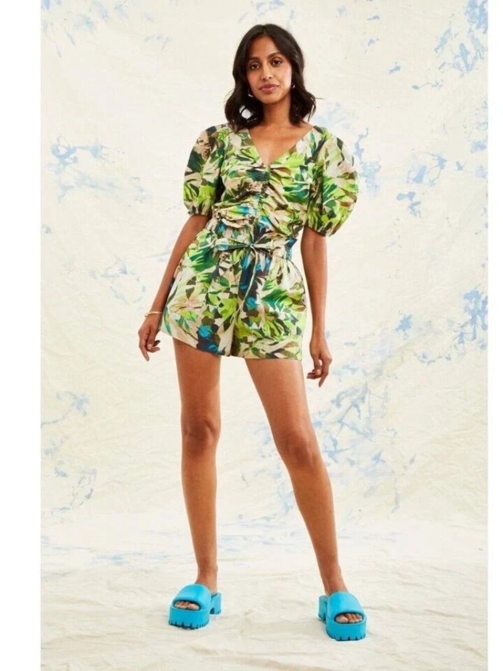 Anthropologie Love The Label Paloma Blouse Top Printed Cotton Ruffle L 290694